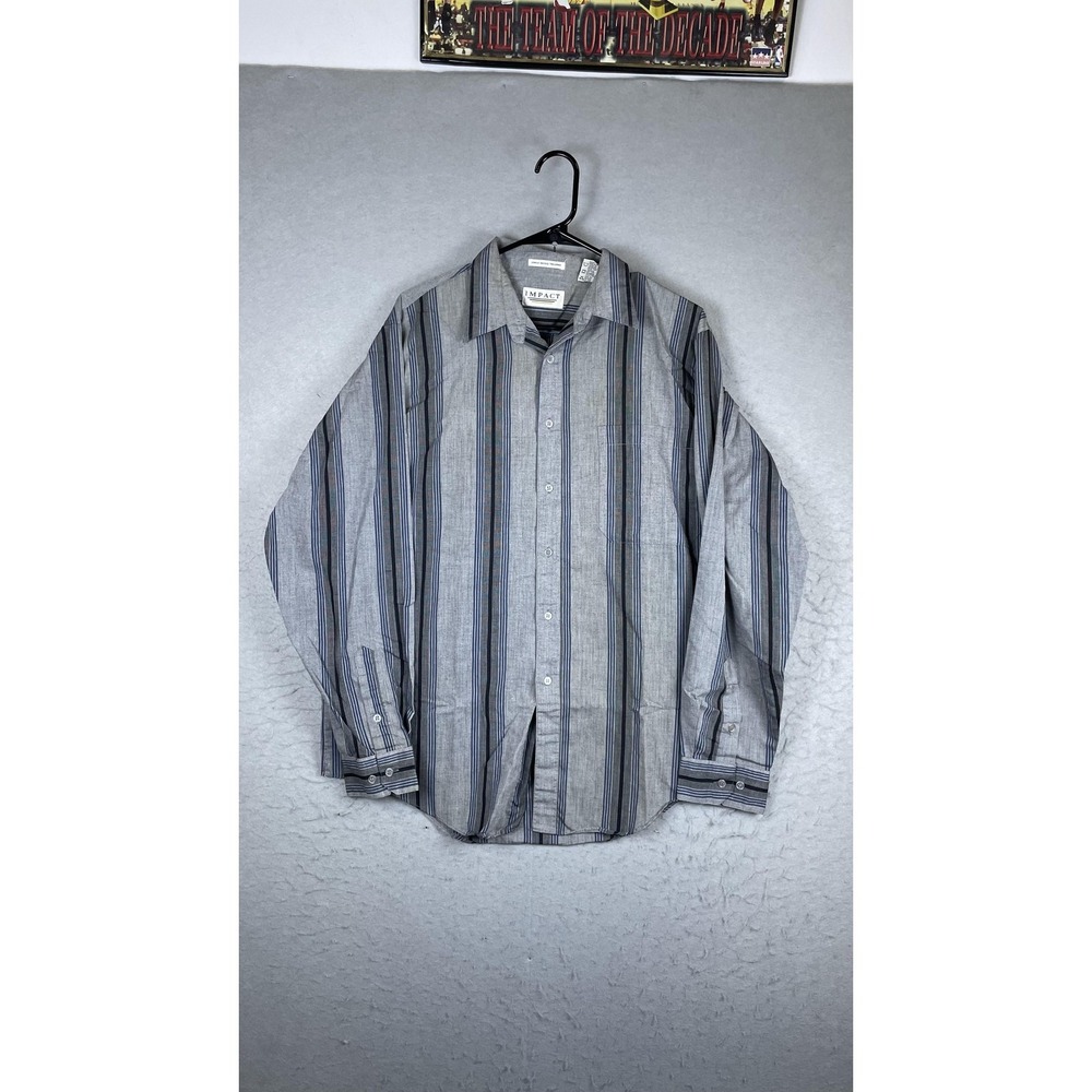 Impact Shirt Mens Large Gray Striped Long Sleeve Button Front Casual Top